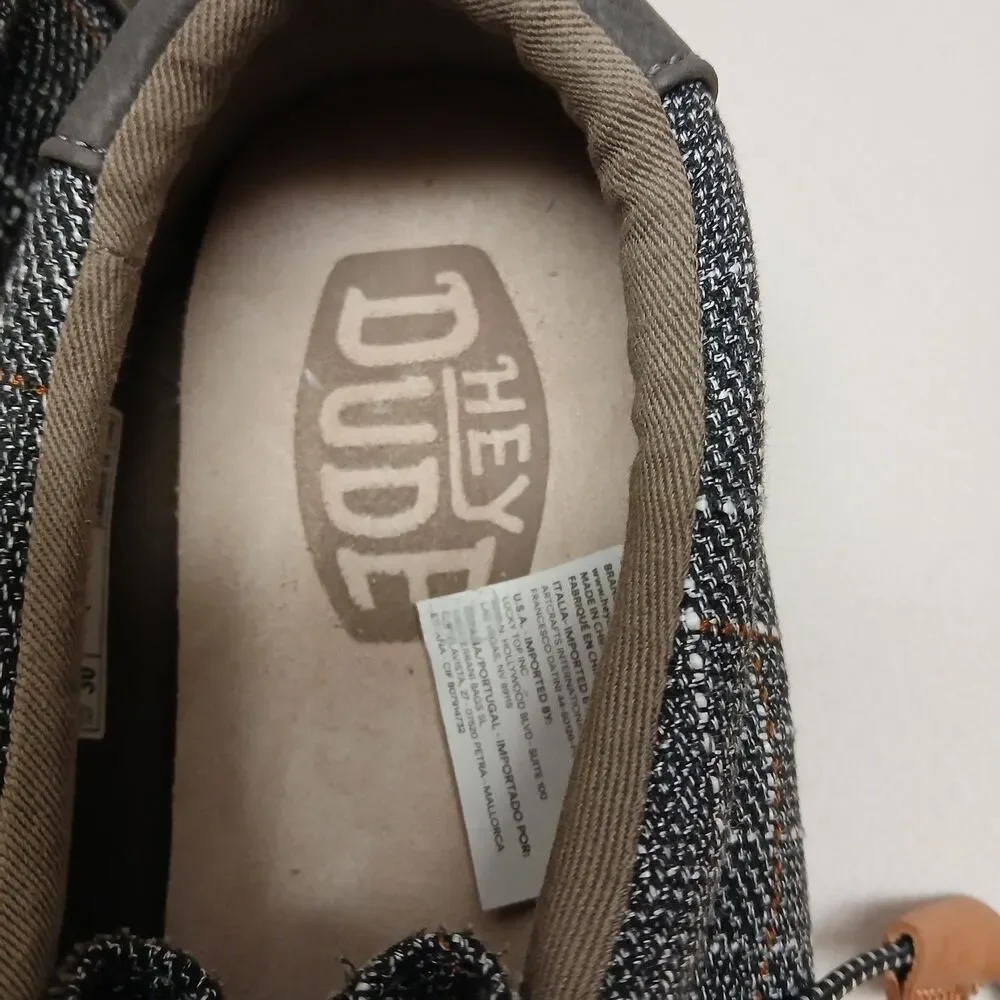 Hey Dude Men's Wally Plaid Grey Slip On Shoes Color Size 12 Comfy Casual Work